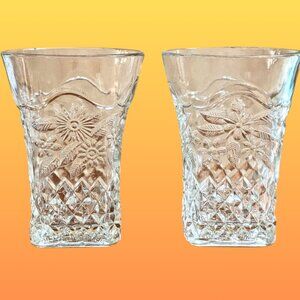 Rare Pair 1935 Depression Indiana Glass tumblers Pineapple & Florals pattern 618